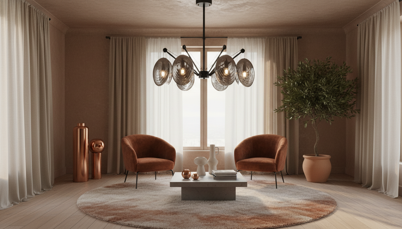Copper & Glass Postmodern Chandelier: Luxe Room Glow