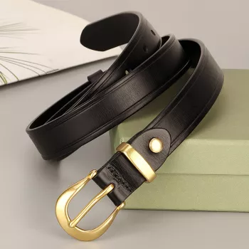 0.95" Cowhide Leather Belt for Women (Brass Buckle)